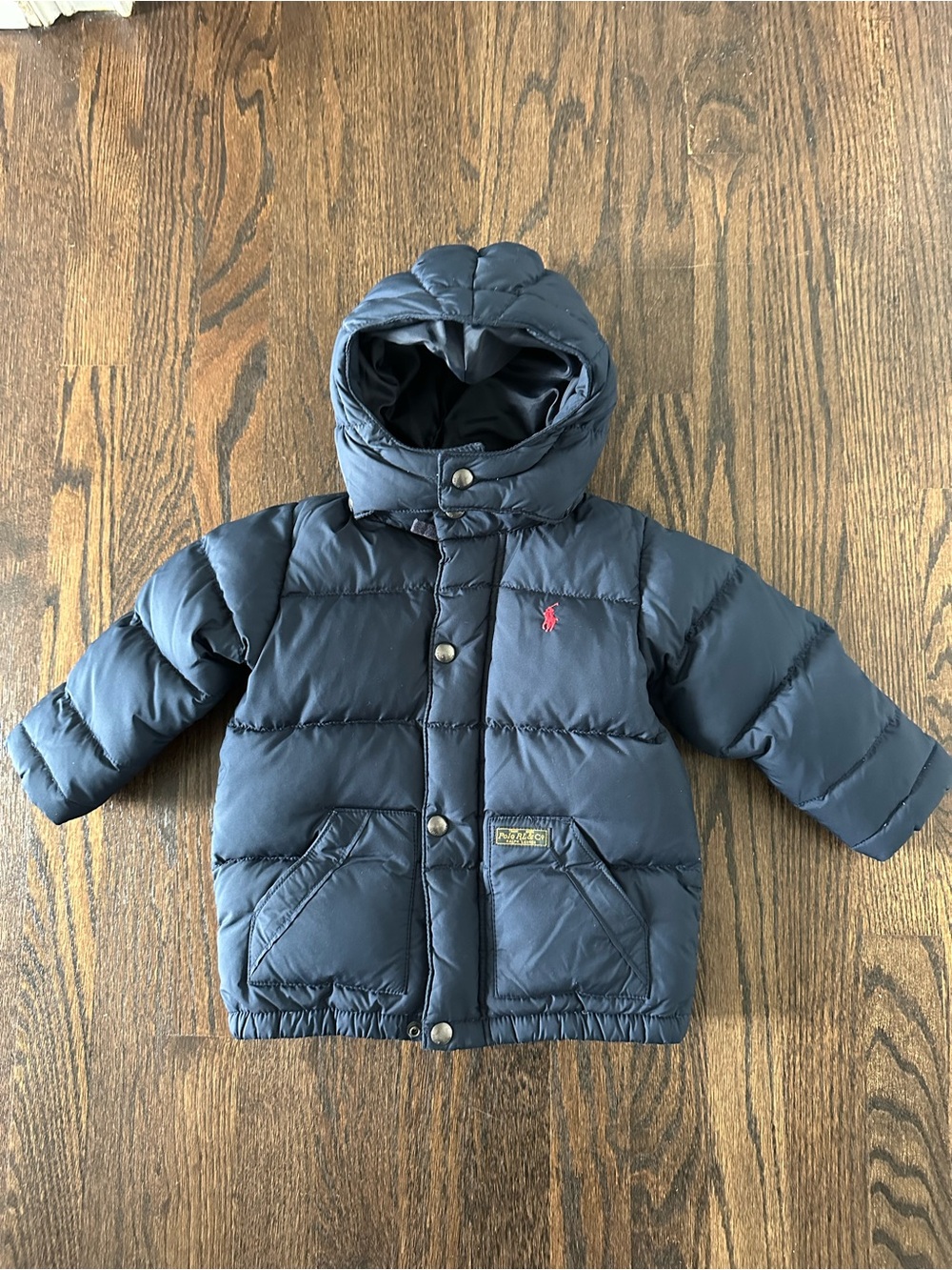 Polo Ralph Lauren Baby Down Puffer Jacket 24M Navy Hooded Winter Coat 60% Down